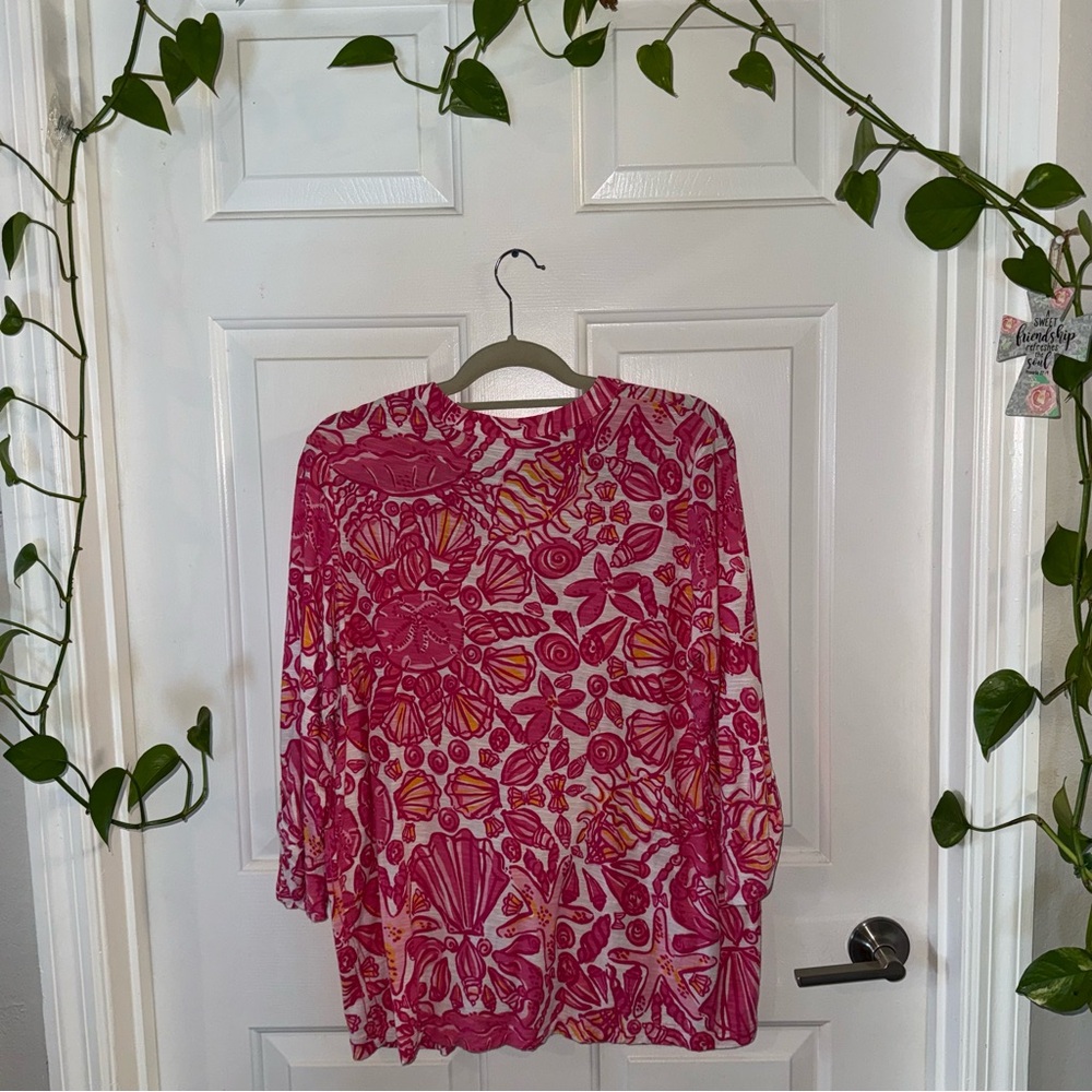 Lilly Pulitzer Sailors Valentine Pink Patterned V-Neck Tunic Top - Picture 4 of 4